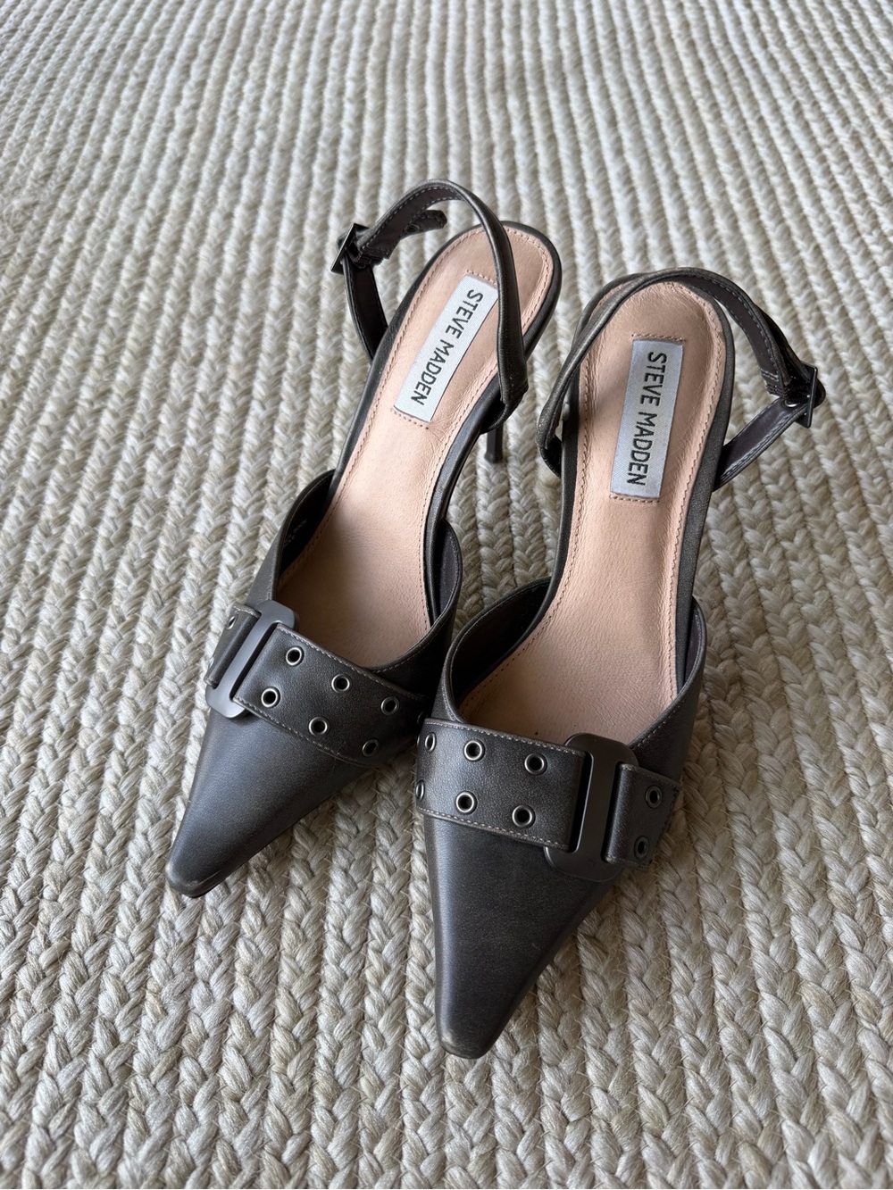 Steve Madden Metallic Charcoal Pointed-Toe Slingback Heels